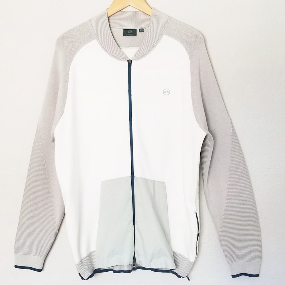 AG Adriano Goldschmied Men's XL Green Label Ivory Gray Sweater Jacket Golf $328